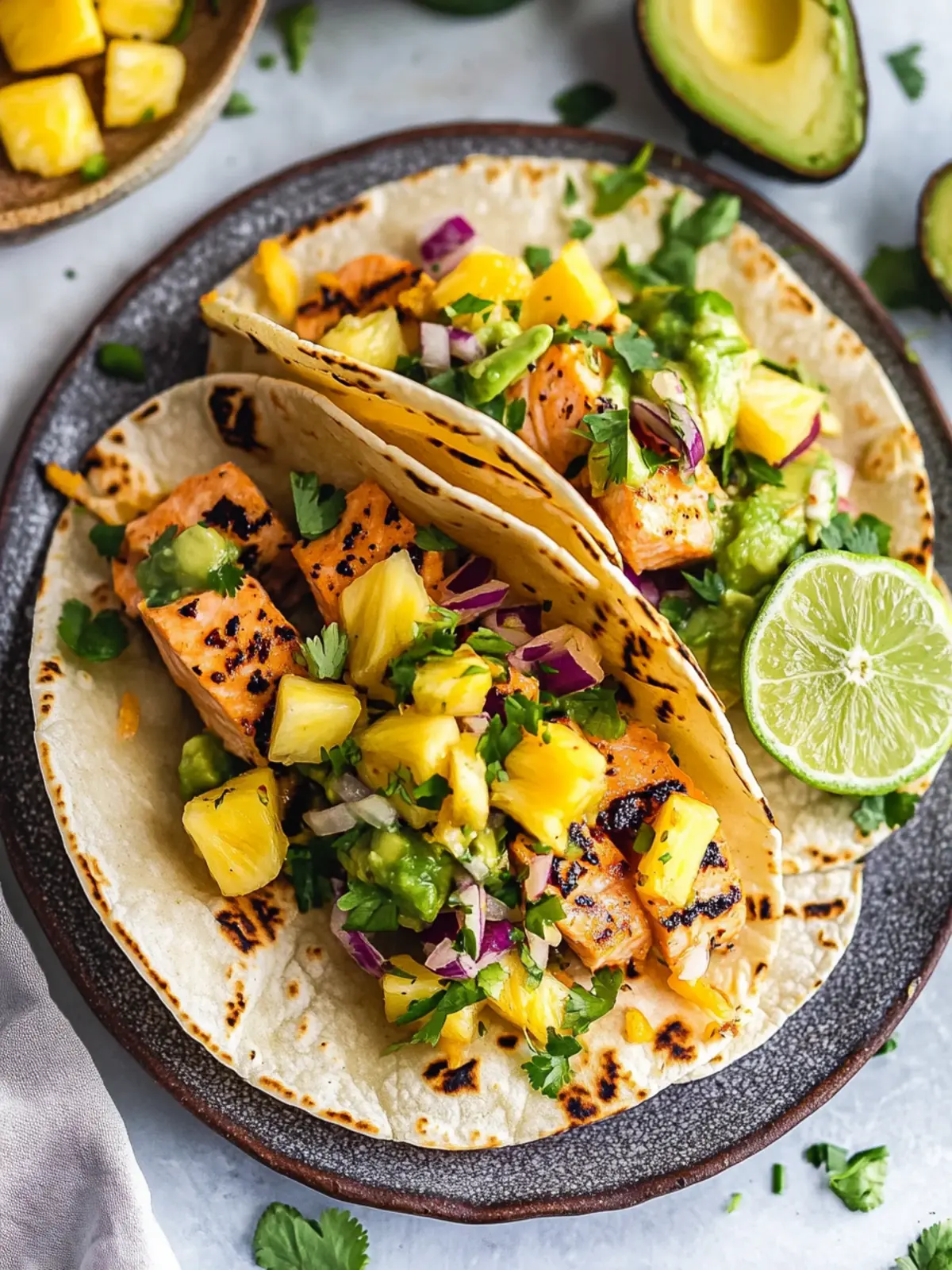 Salmon Tacos with Pineapple Avocado Salsa: A Flavorful Twist 5 Salmon Tacos & Pineapple Avocado Salsa