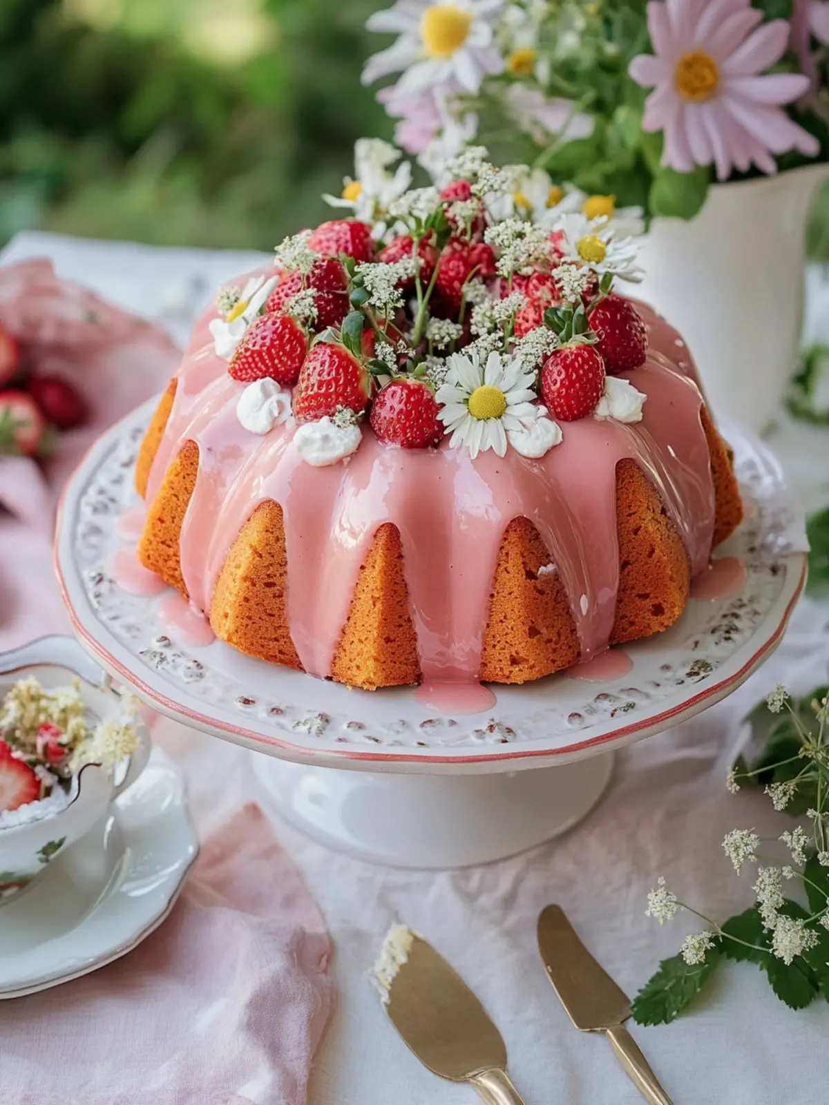 Irresistible Chamomile Bundt Cake with Strawberry Glaze Recipe 5 Chamomile Bundt Cake with Strawberry Glaze
