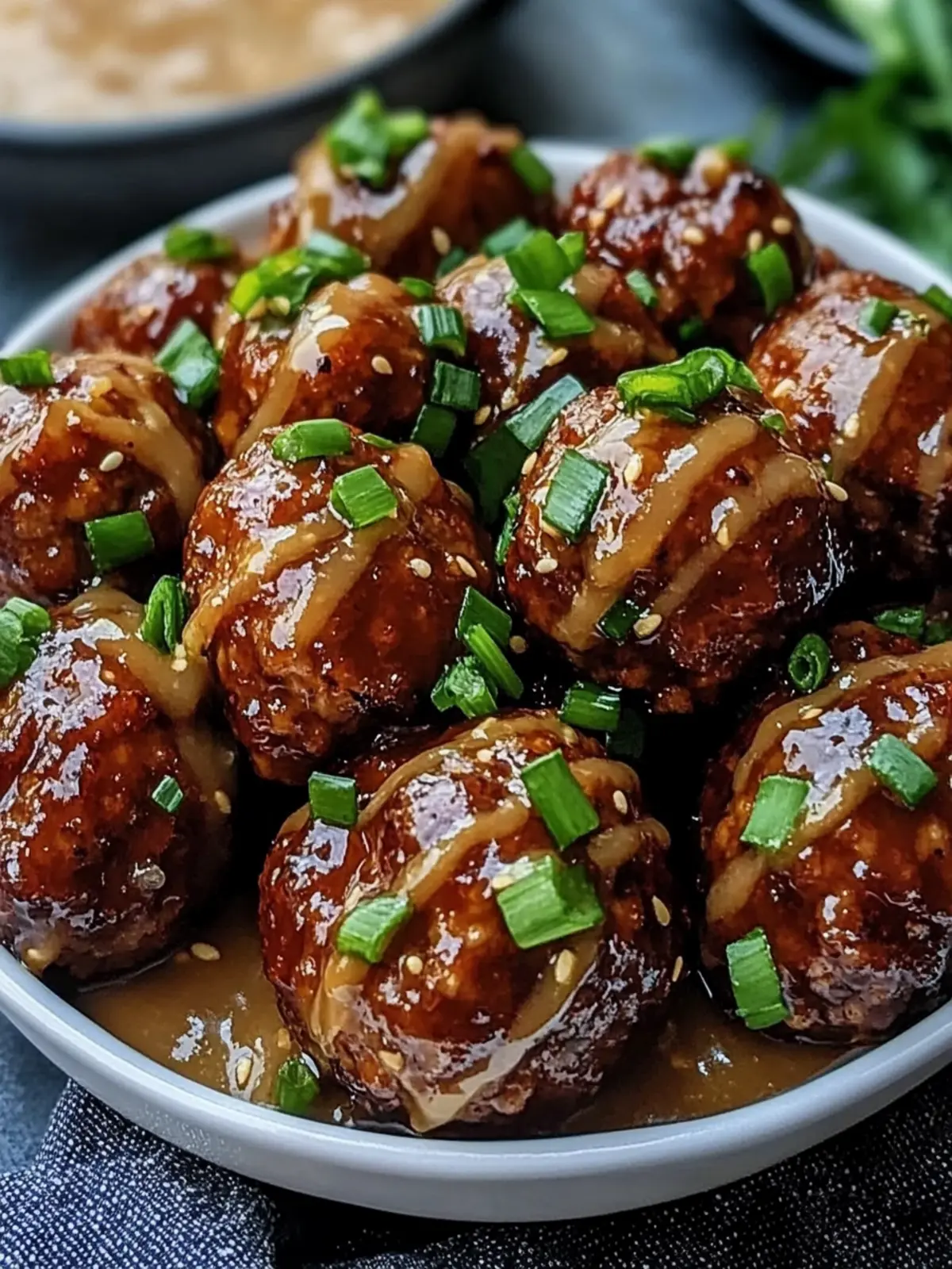 Sticky Hoisin Meatballs with Scallion Sauce You'll Crave 3 Sticky Hoisin Meatballs with Scallion Sauce