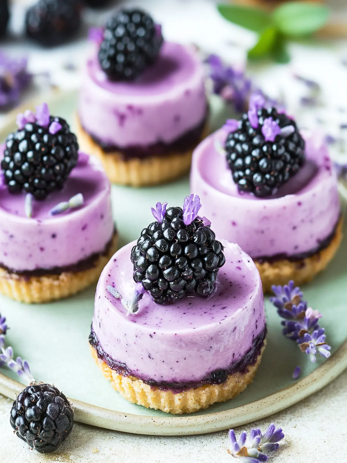 Delicious Mini Blackberry Lavender Cheesecakes to Savor 3 Mini Blackberry Lavender Cheesecakes