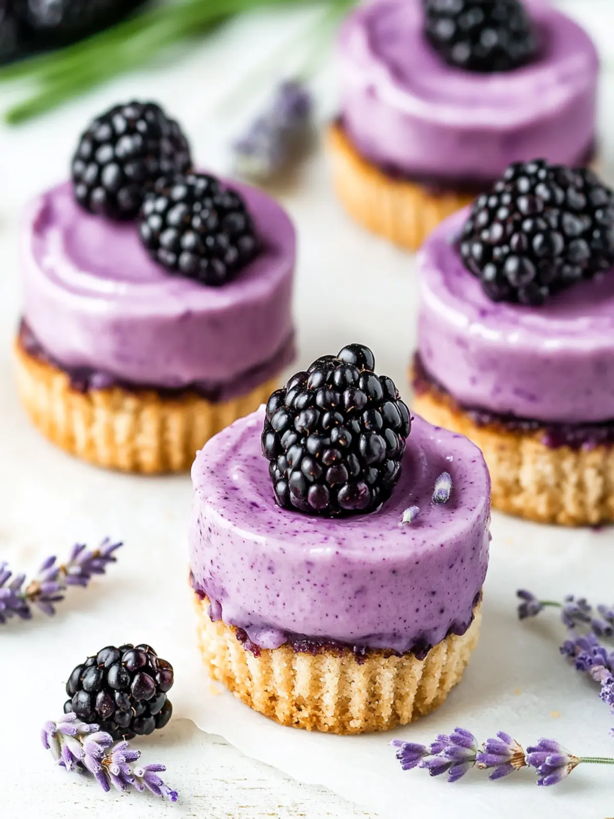 Delicious Mini Blackberry Lavender Cheesecakes to Savor 4 Mini Blackberry Lavender Cheesecakes