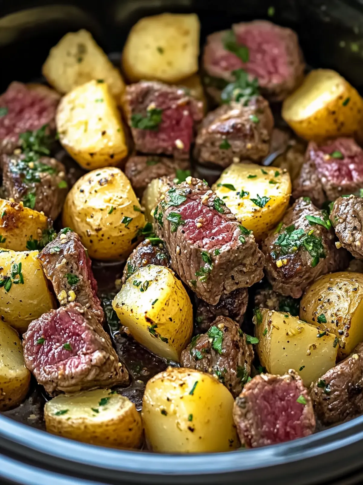 Crock Pot Garlic Butter Steak Bites & Creamy Potatoes Bliss 5 Crock pot garlic butter steak bites & potatoes