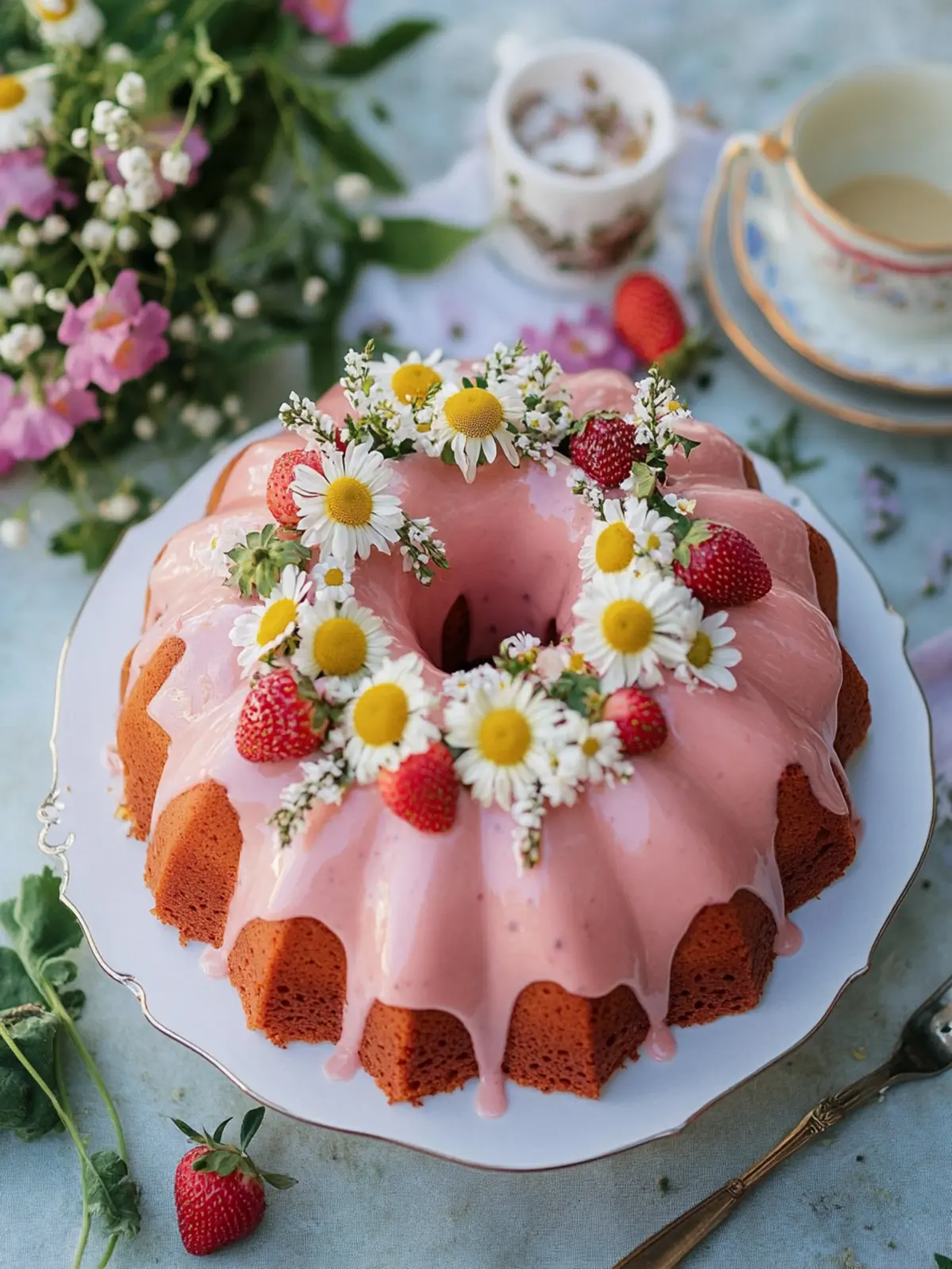 Irresistible Chamomile Bundt Cake with Strawberry Glaze Recipe 2 Chamomile Bundt Cake with Strawberry Glaze