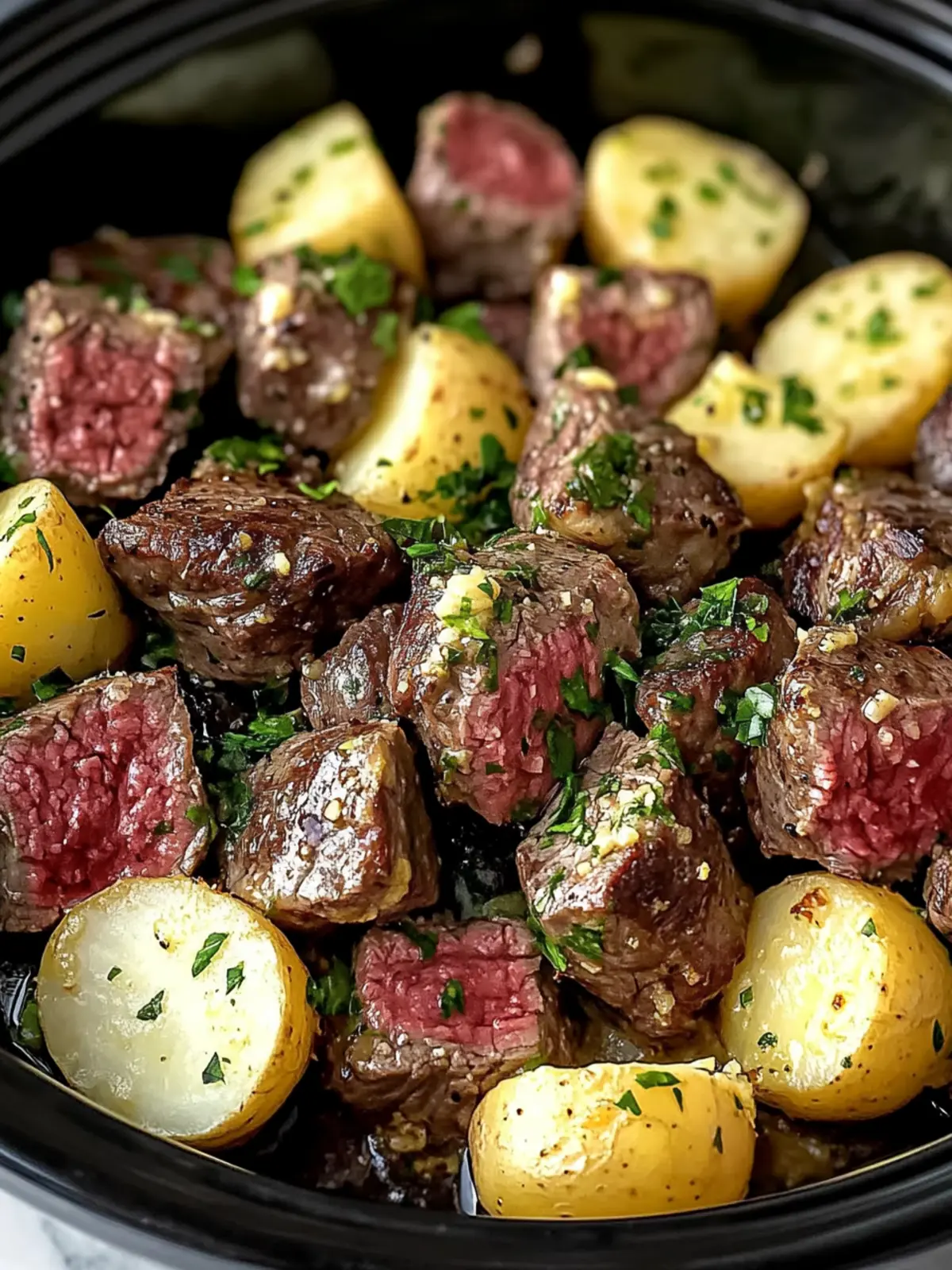 Crock Pot Garlic Butter Steak Bites & Creamy Potatoes Bliss 3 Crock pot garlic butter steak bites & potatoes