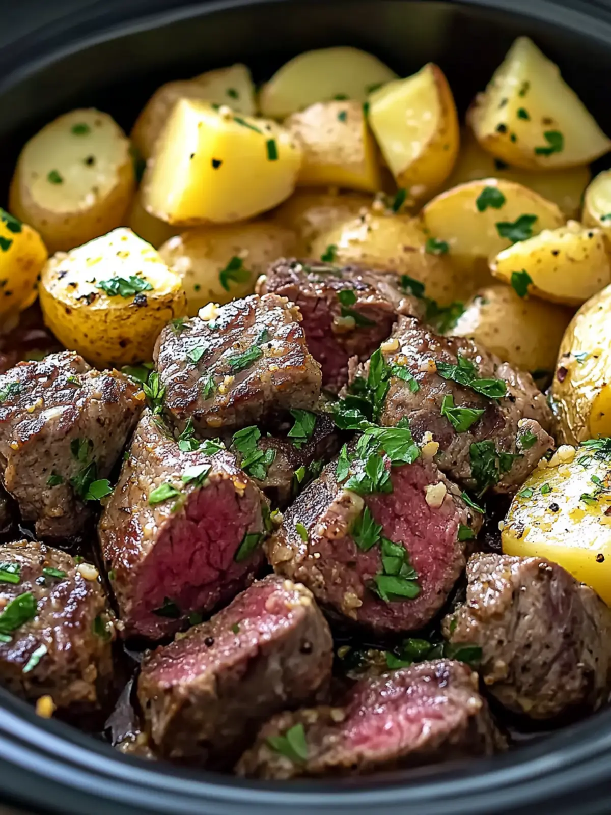 Crock Pot Garlic Butter Steak Bites & Creamy Potatoes Bliss 4 Crock pot garlic butter steak bites & potatoes