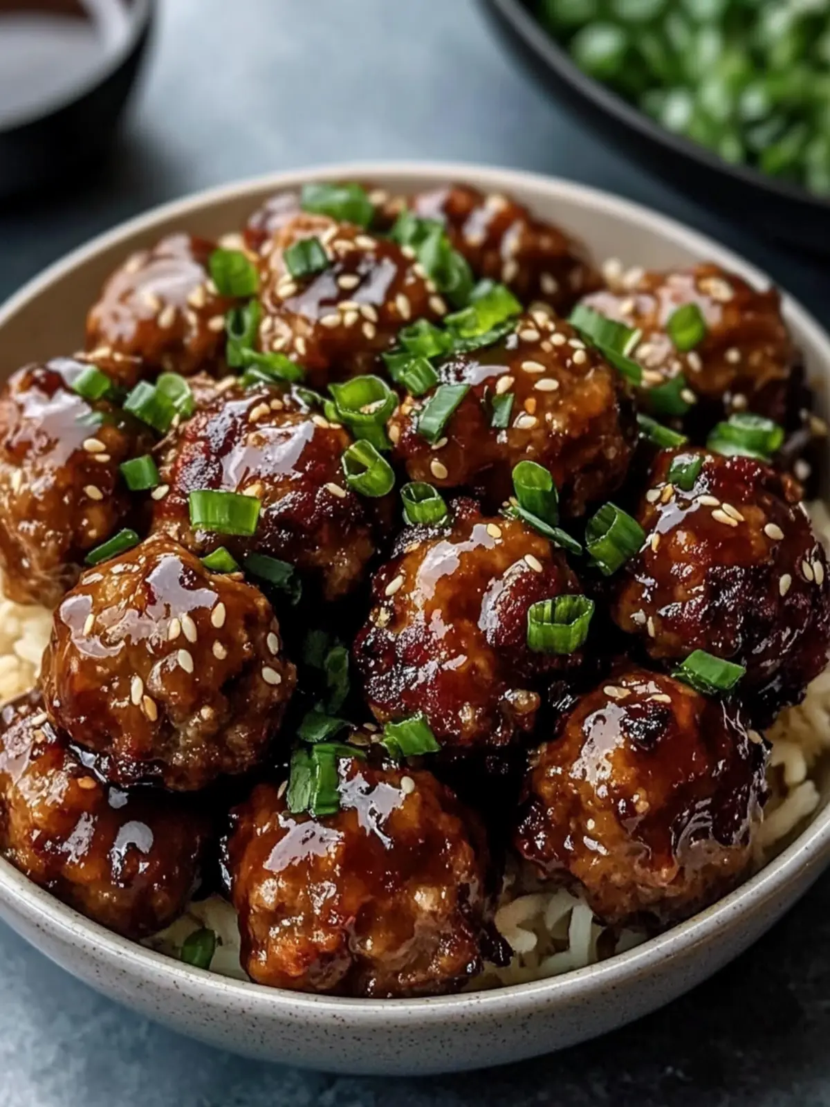 Sticky Hoisin Meatballs with Scallion Sauce You'll Crave 4 Sticky Hoisin Meatballs with Scallion Sauce
