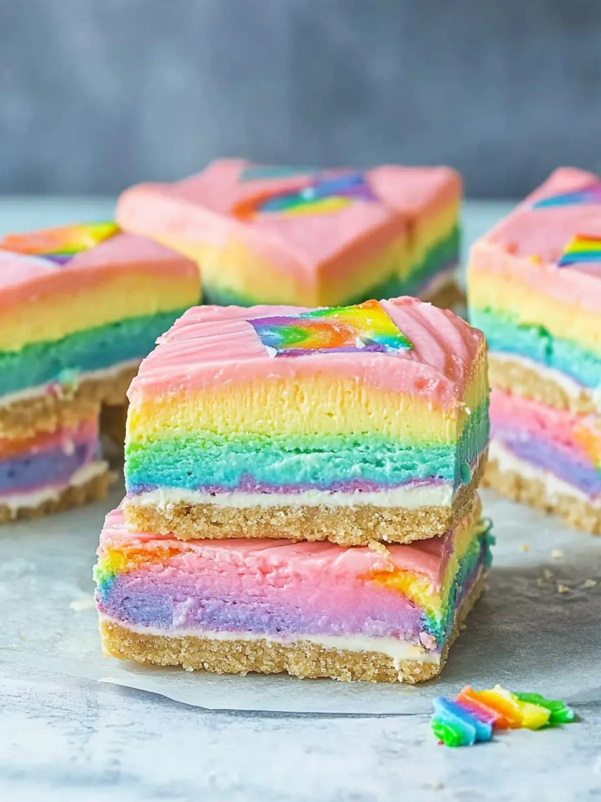 Colorful Rainbow Cheesecake Bars to Brighten Your Day 3 Rainbow Cheesecake Bars