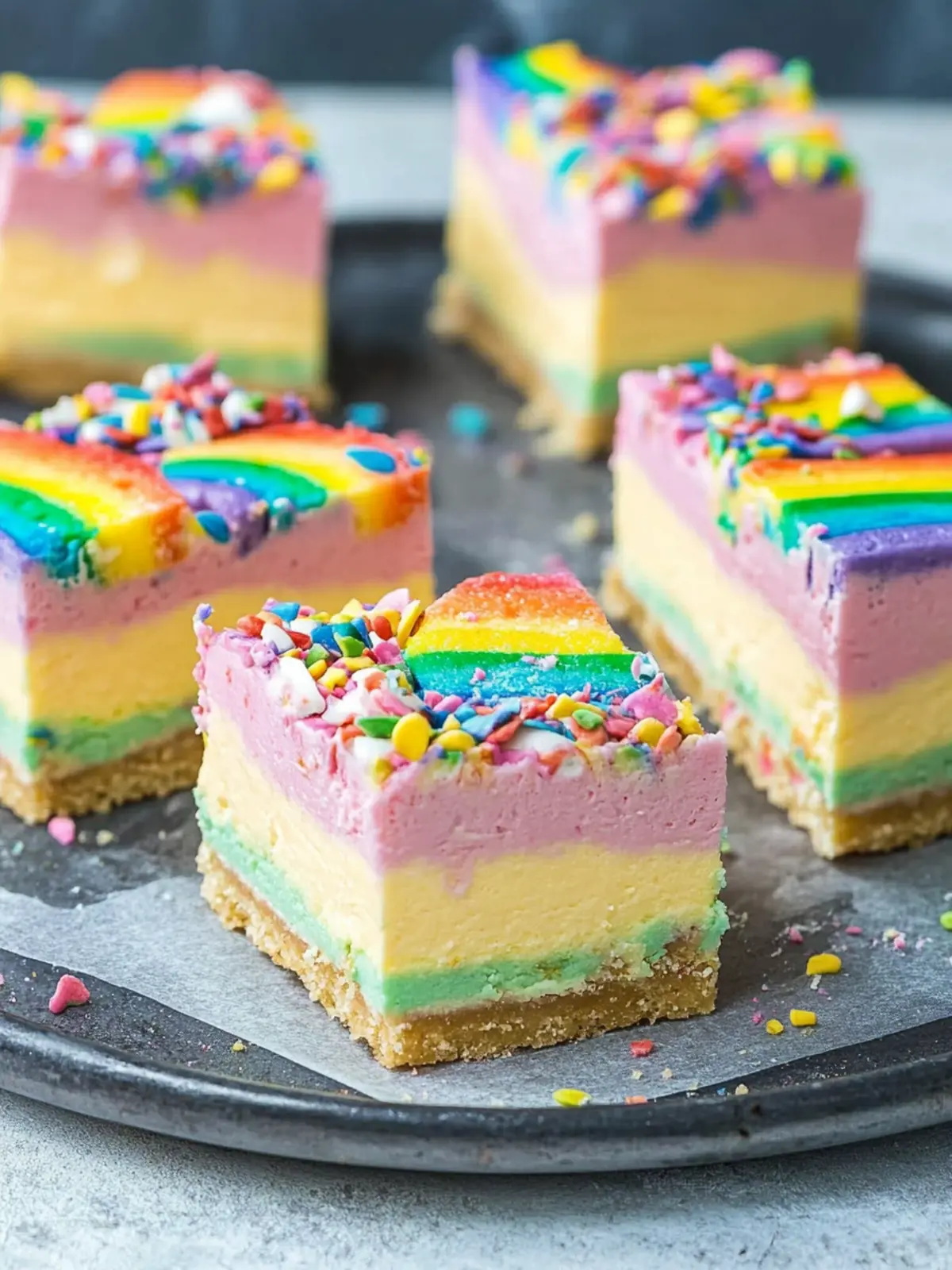 Colorful Rainbow Cheesecake Bars to Brighten Your Day 4 Rainbow Cheesecake Bars