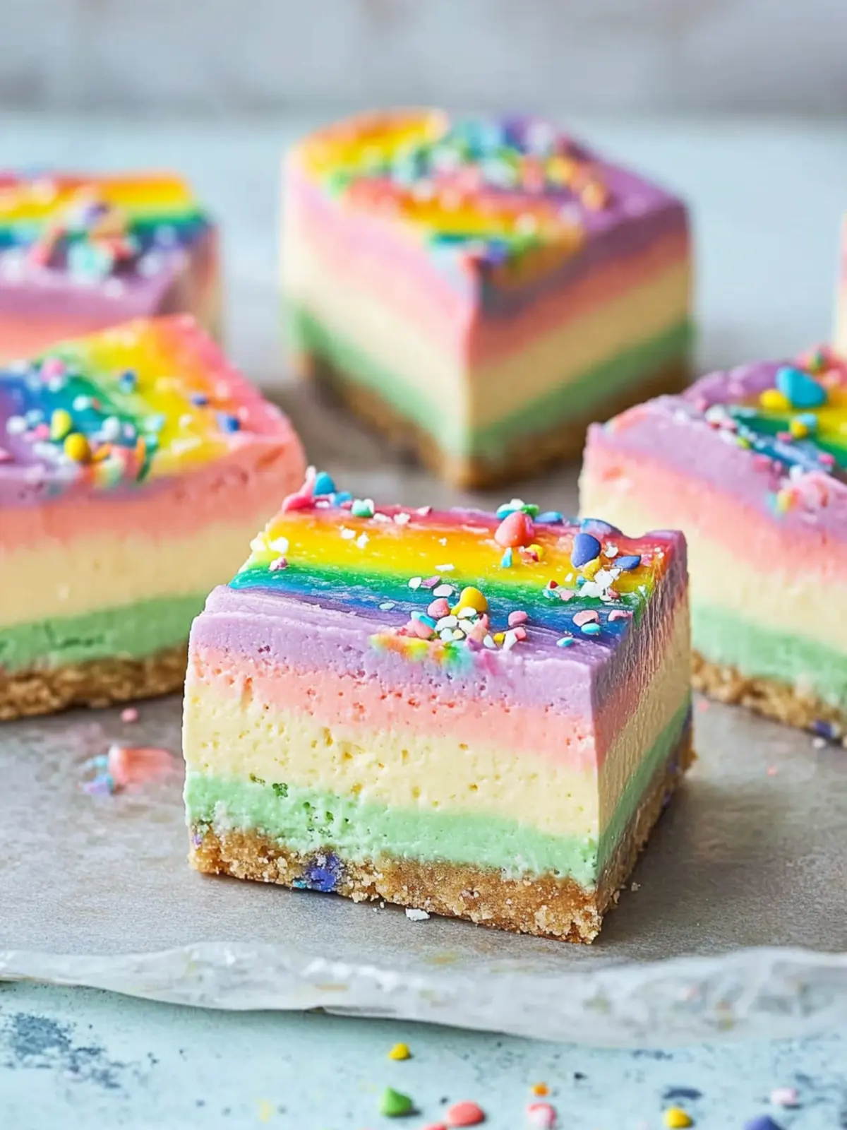 Colorful Rainbow Cheesecake Bars to Brighten Your Day 5 Rainbow Cheesecake Bars