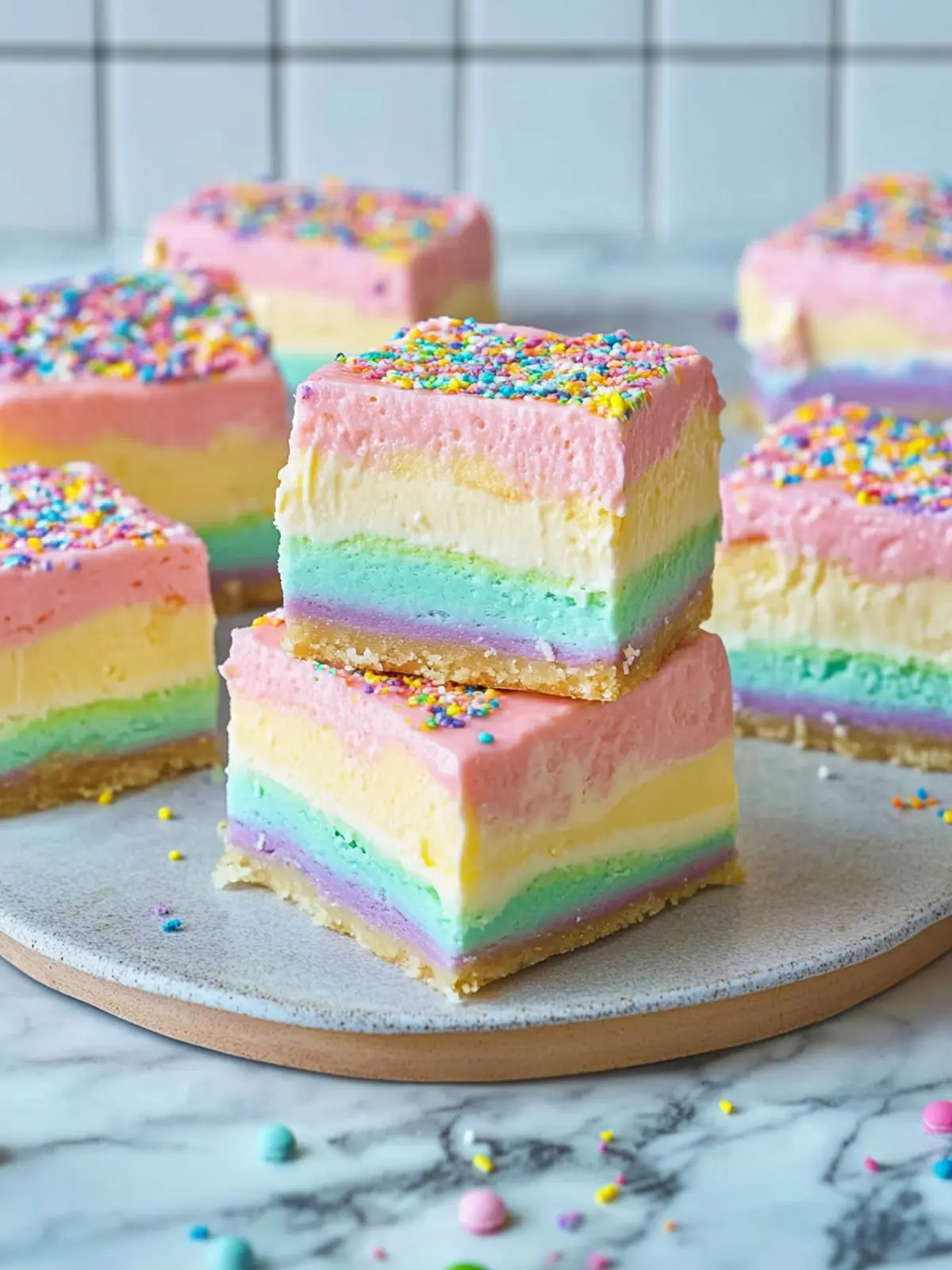 Colorful Rainbow Cheesecake Bars to Brighten Your Day 2 Rainbow Cheesecake Bars